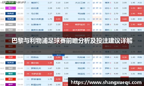 巴黎与利物浦足球赛前瞻分析及投注建议详解